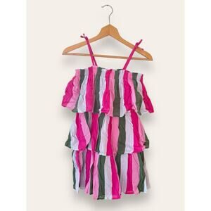 NWT Janie and Jack Striped Gauze Tiered Ruffle Sundress Raspberry Rose 12 Girls